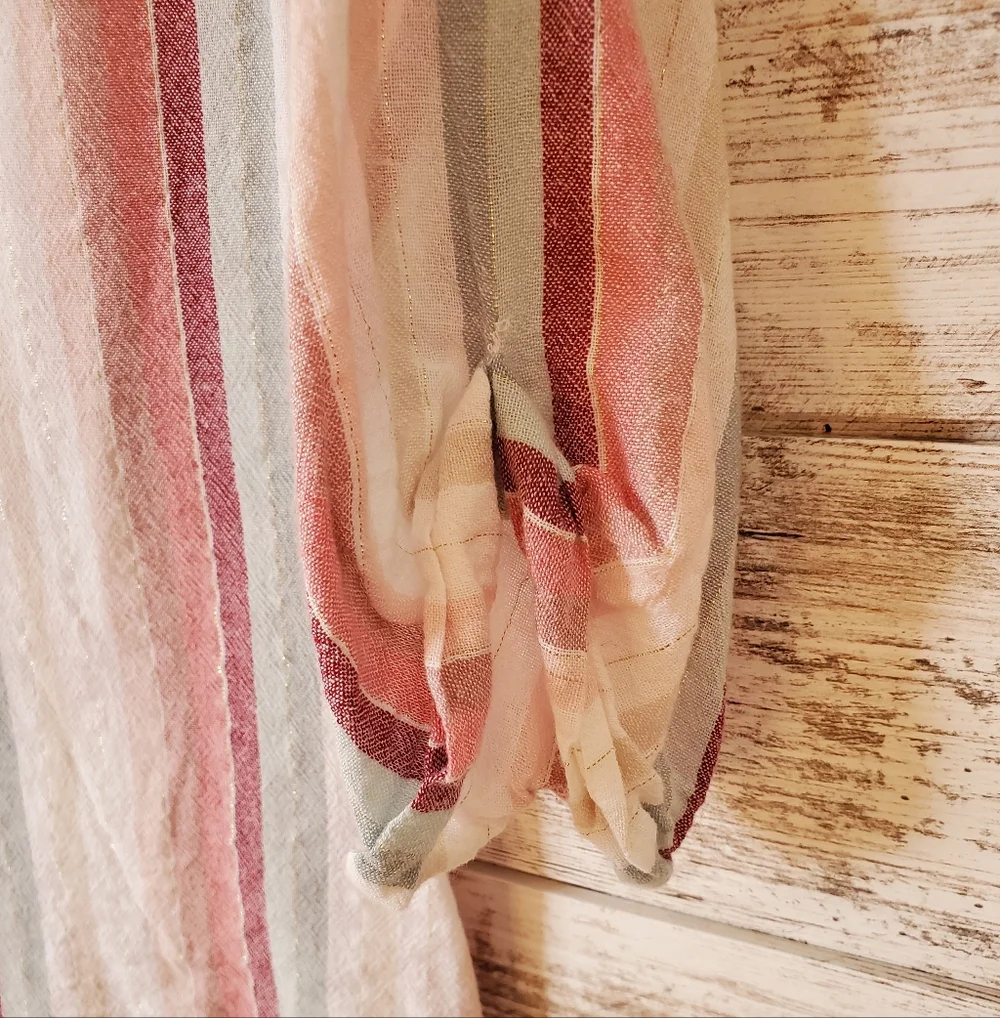 NWOT Elan Striped Surplice Faux Wrap Roll Sleeve Blouse - Picture 5 of 10